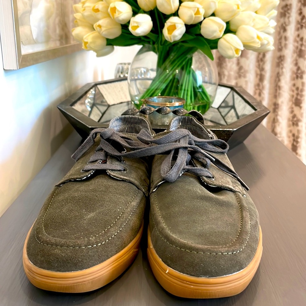Gorilla Green Suede Lace Up Sneakers, Sz 11